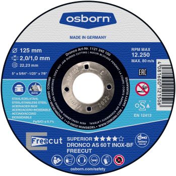Cutting disc 125x2.0/1.0x22 AS46/AS60T inox FREECUT superior OSBORN/DRONCO 1121340100