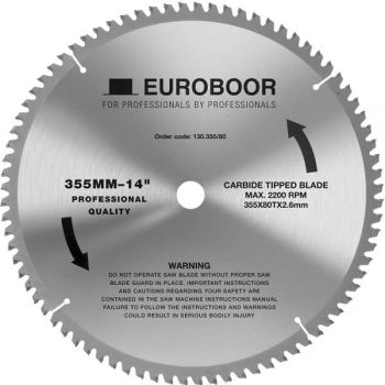 Pyörösahanterä  355x2.6x25.4mm carbide tipped  Z=80 EUROBOOR 130.355/80
