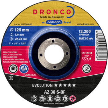 Обдирочный диск 180x 6.0x22 AZ30S inox EVOLUTION T42 DRONCO 3186560100