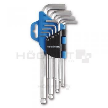 Шестигранные ключи длинные с шаровым наконечником комплект 1.5-2-2.5-3-4-5-6-8-10mm 9шт. CrMoV HT1W804 HÖGERT