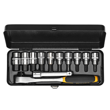 Padrunvõtmete komplekt 1/2" KUUS-kant otsak 12-osa 4-19 met. kohver No.770-KINMU ELORA