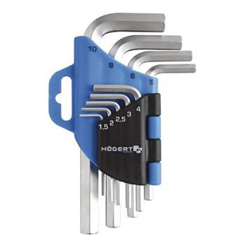 L-kuuskantvõtmete komplekt 1.5-2-2.5-3-4-5-6-8-10mm 9-osa CrV HT1W802 HÖGERT