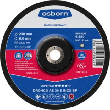 Grinding disc 230x 6.0x22 AS30S INOX superior T42 OSBORN/DRONCO 3236540100