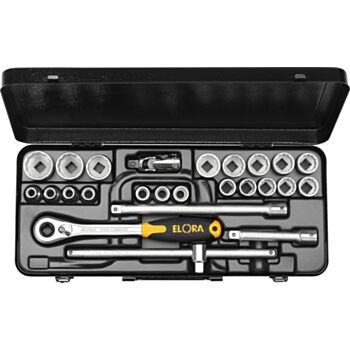 Padrunvõtmete komplekt 1/2" 12-kant 25-osa 7/16-1.1/4" met.kohver No.770-OKLAU ELORA