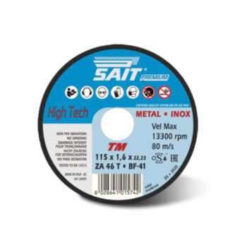 Metalo pjovimo diskas 115x1.6x22 ZA46T inox PREMIUM-TM HighTech SAIT 01574