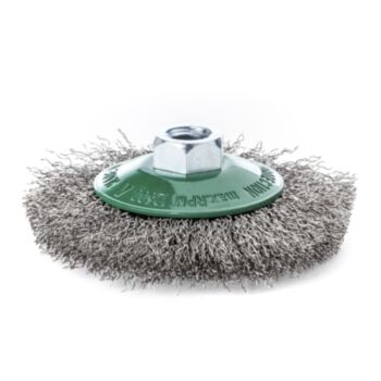 Bevel brush 100x20 M14x2 crimped stainless wire 0.30mm M21.816 LESSMANN