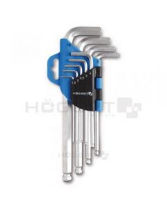 Шестигранные ключи длинные с шаровым наконечником комплект 1.5-2-2.5-3-4-5-6-8-10mm 9шт. CrMoV HT1W804 HÖGERT
